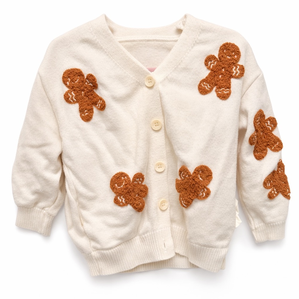 Kids Cream Cardigan with Gingerbread Design